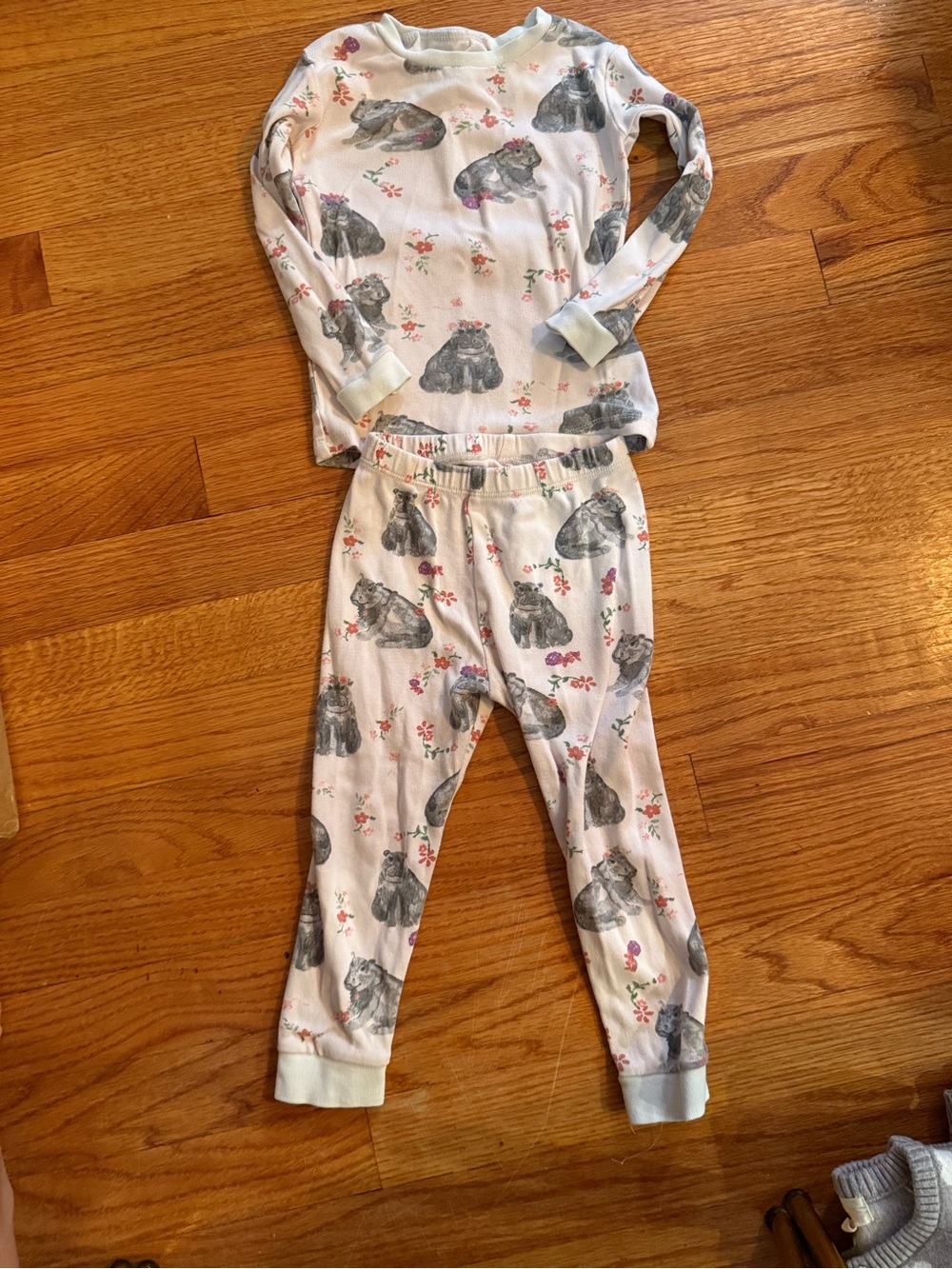 Burt’s Bees Pajamas Hippo Floral Pink 2T Girls 2 Piece Set Long Sleeve Pants